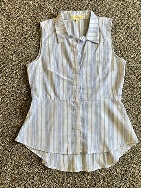 Love Notes Sleeveless Blue & White Striped Button-Up Tank Size Small